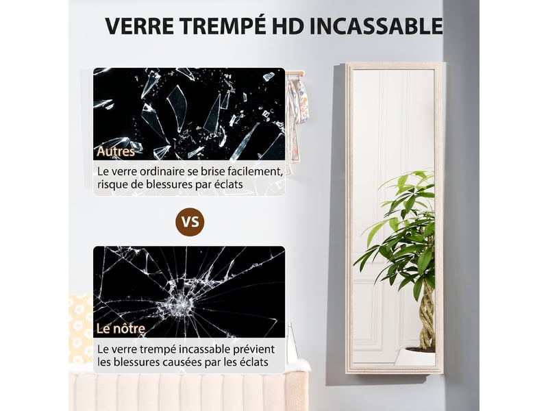  Miroir sur pied rectangulaire 160 x 50 cm, cadre texturé à effet pierre, blanc, angle d'inclinaison réglable  - Conforama W