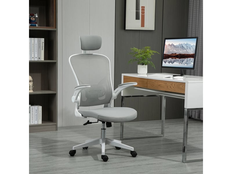  Chaise de bureau ergonomique,65x64x114-122 cm,avec appuie-tête,grise  - Conforama B