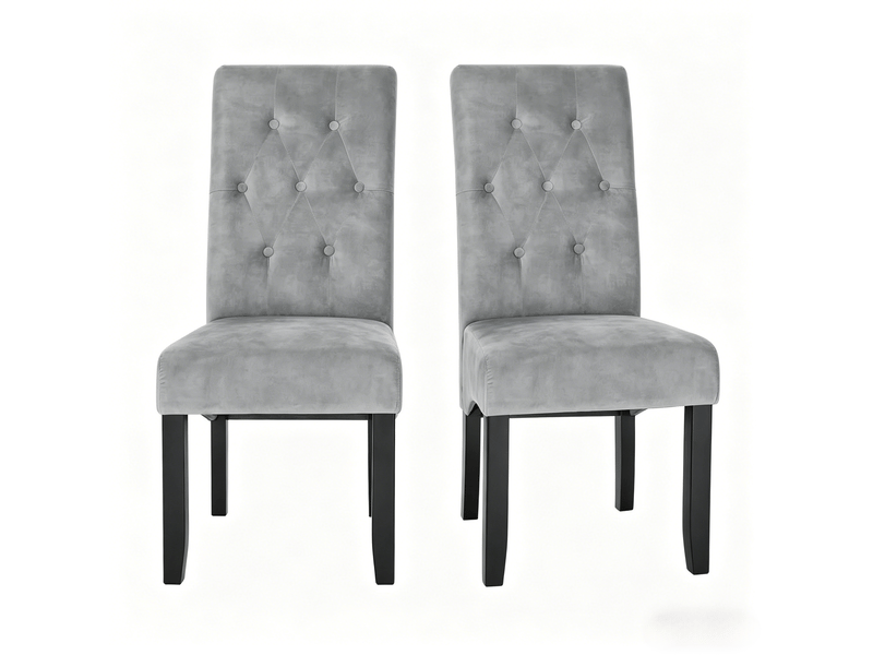  Lot de 2 chaises de salle à manger à dossier haut, rembourrées avec pieds en bois, velours gris clair  - Conforama A
