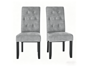 Lot de 2 chaises de salle à manger à dossier haut, rembourrées avec pieds en bois, velours gris clair