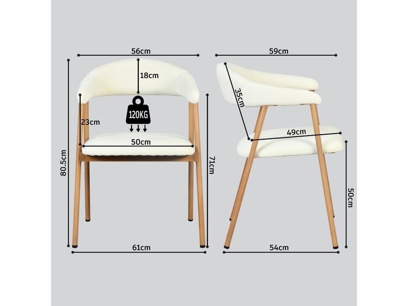  Chaises de salle à manger lot de 6 rembourrée en chenille, pieds en métal effet bois, beige  - Conforama D