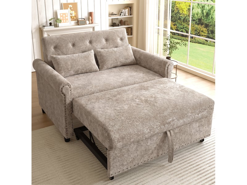 Canapé convertible modenvie 2 places 3-en-1 en tissu chenille gris brun, dossier réglable, couchage 170 x 98 cm - Conforama B