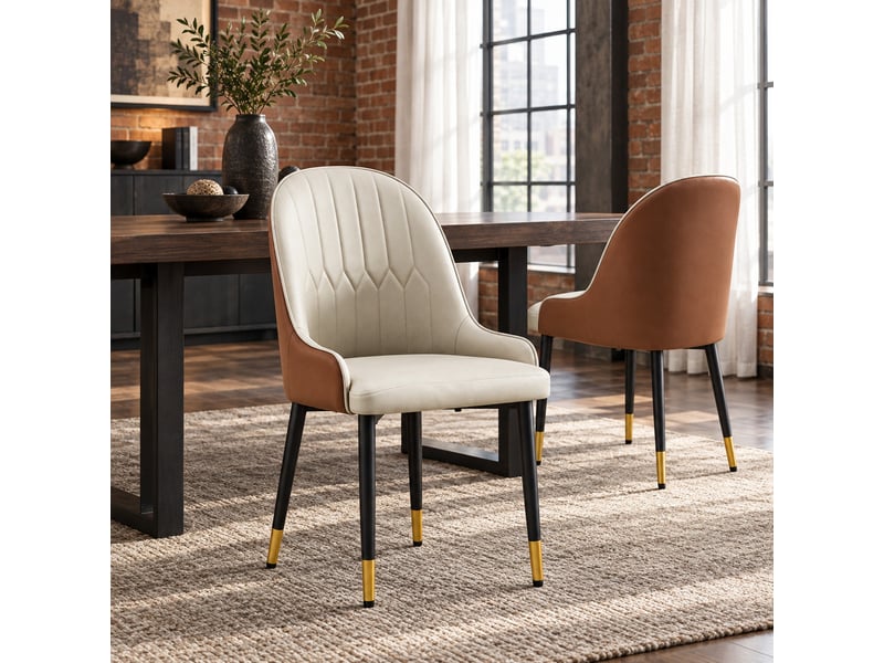  Lot de 2 chaises de salle à manger en similicuir pu gris chaud et marron  - Conforama E