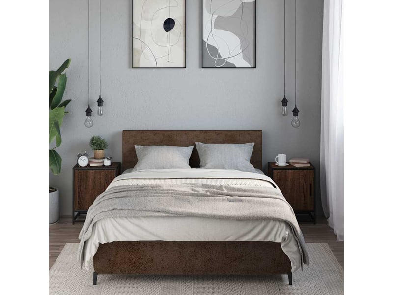  Lot de 2 tables de chevet - cabinet de chevet - table de nuit chêne marron bois d'ingénierie et métal  - Conforama B