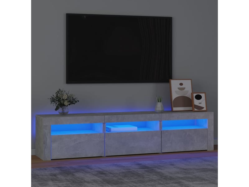  Meuble tv - banc tv - meuble de rangement avec lumières led gris béton 180x35x40 cm  - Conforama B