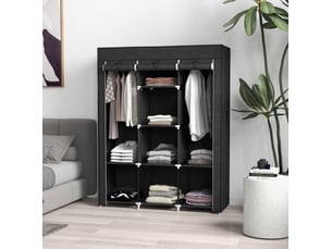 Armoire en tissu avec 2 tringles et 8 étagères, fermeture zippée, pour chambre et entrée, noire 125×43×162,5 cm