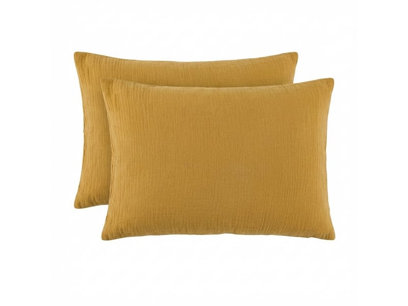  Lot 2 taies d'oreiller 50x70 cm gaze de coton - coton 57 fils ocre PD25497 - Conforama A