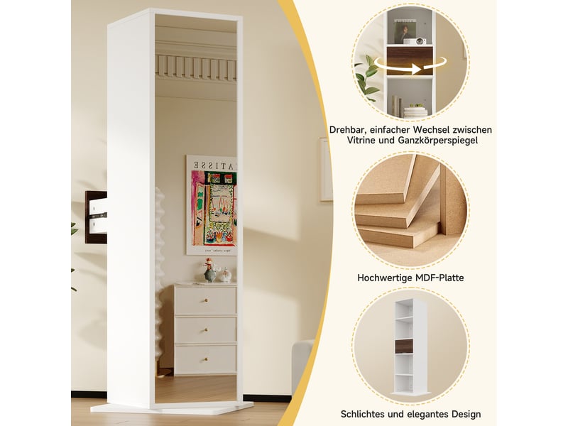  Colonne de rangement rotative avec miroir en pied mdf blanc 45 x 45 x 168 cm NK000704AAK - Conforama D