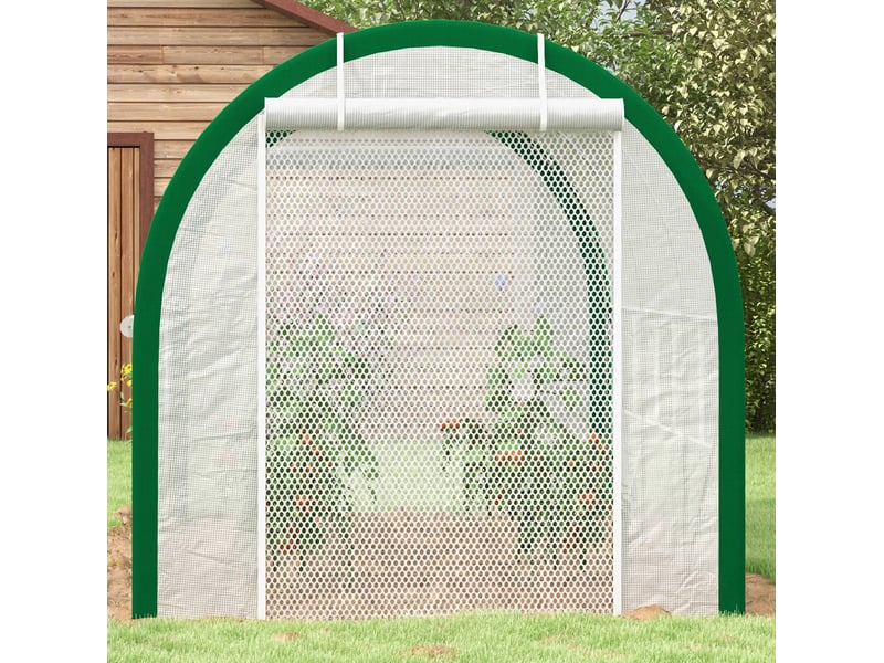  Serre tunnel de jardin 358x210x210 cm – blanche – porte enroulable, fenêtres moustiquaires, acier galvanisé  - Conforama E