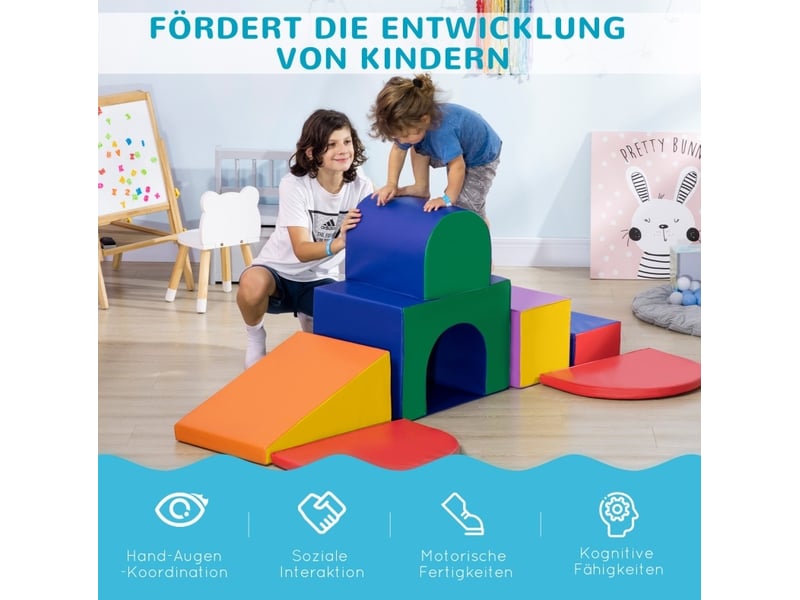  Set de blocs en mousse enfant 170x130x40 cm multicolore en simili cuir, 7 pièces à formes variées  - Conforama E