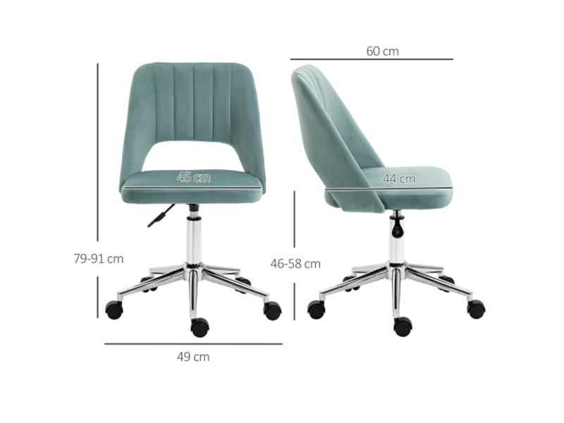  Chaise de bureau ergonomique en velours vert, sans accoudoirs, pivotante et réglable en hauteur  - Conforama C