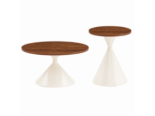 Lot de 2 tables rondes ø70 x h40 cm et ø50 x h50 cm – aspect noyer – usage polyvalent au salon