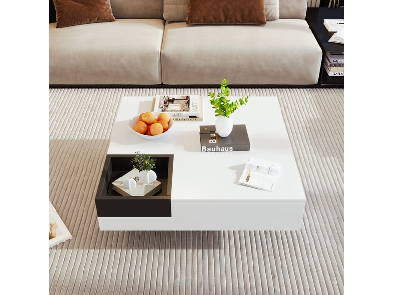  Table basse avec boîte de rangement amovible et led, finition brillante, pour salon, en panneaux de particules, 72 × 72 × 30 cm - uvrion  - Conforama C
