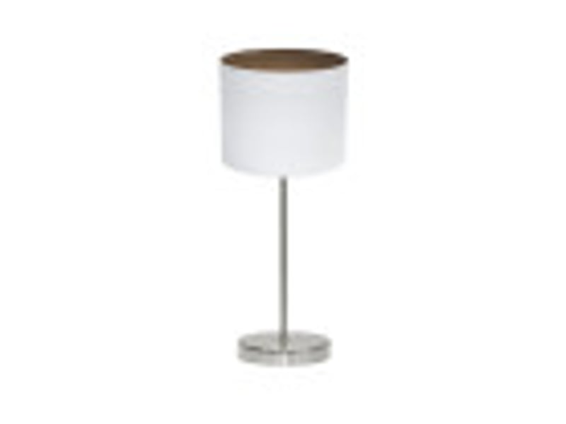  Fabrilamp tatiana lampe à poser nickelé blanc effet bois foncé, abat-jour textile finition bois, 1 x e14, 42 cm 189171084 - Conforama B