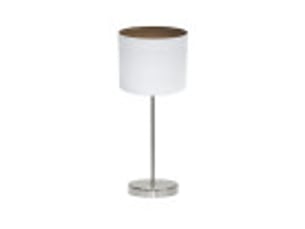 Fabrilamp tatiana lampe à poser nickelé blanc effet bois foncé, abat-jour textile finition bois, 1 x e14, 42 cm