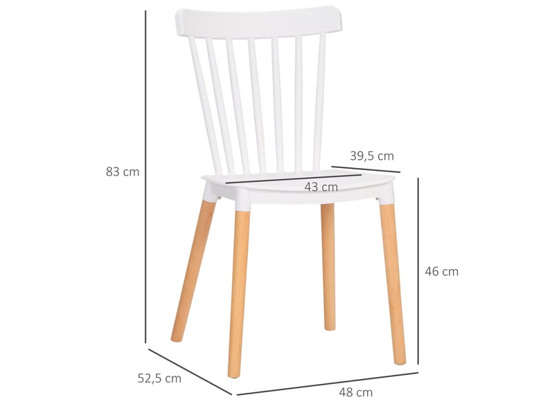  Lot de 4 chaises style scandinave dossier haut assise en polypropylène pieds en hêtre 48 x 52,5 x 83 cm blanc  - Conforama E