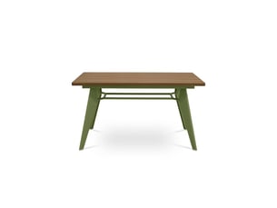 Table à manger extensible 140180cm pieds métal kaki et plateau finition noyer meloe