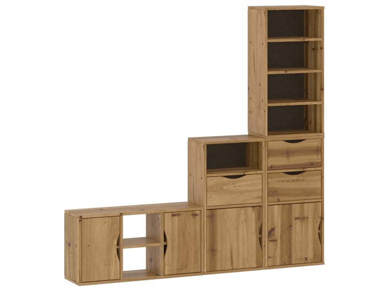 Lot de 4 meuble tv bas salon avec rangement odda bois de pin massif  - Conforama A