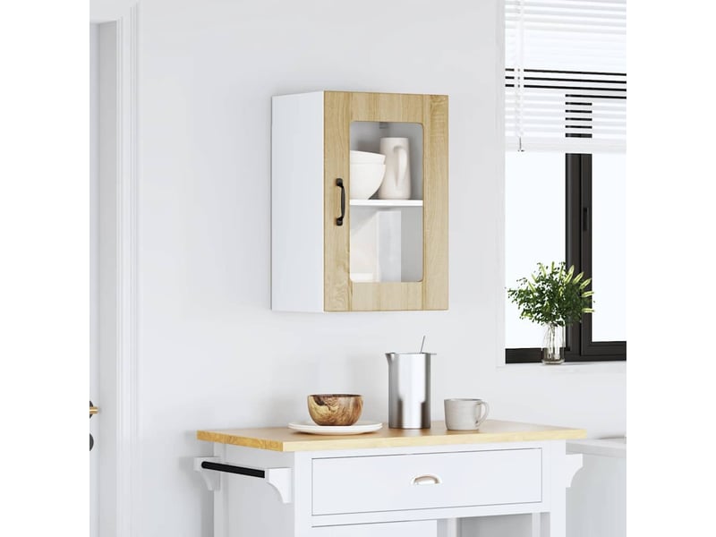  Meuble de rangement, armoire murale de cuisine et porte en verre lucca chêne sonoma  - Conforama C