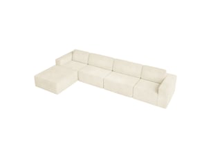 Canapé d'angle 4 places modulaire en velours côtelé avec 1 pouf,canapé compressé,sans assemblage,404x202x82cm,beige