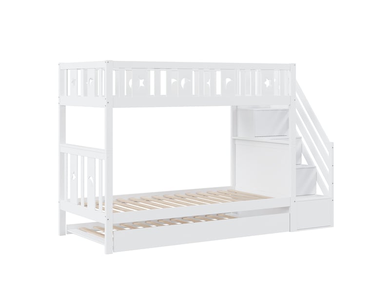  Lit superposé enfant 90x200 cm – blanc – lit gigogne 90x190 cm, escalier de rangement, sans matelas  - Conforama E