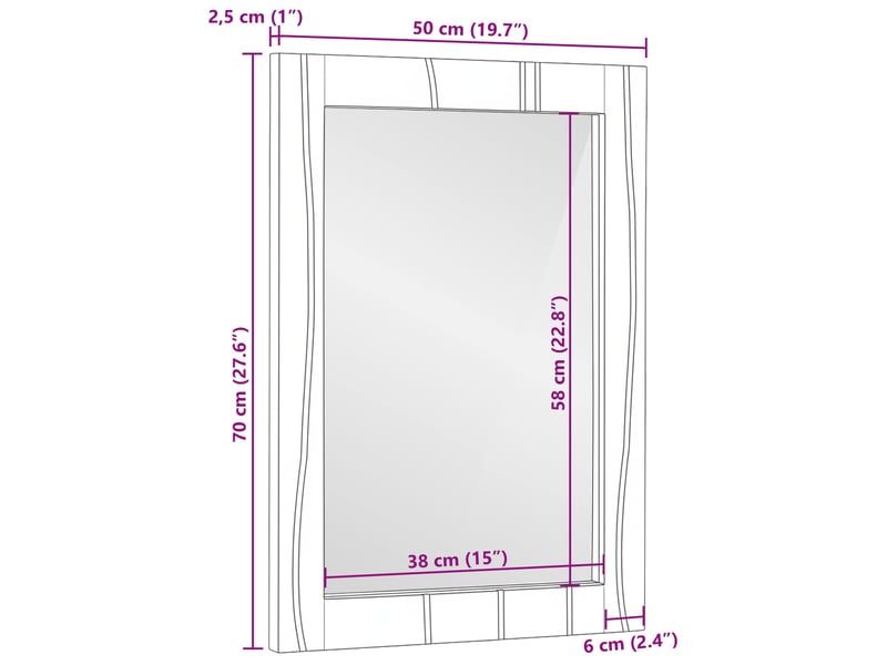  Miroir de salle de bain, miroir de toilette naturel 50 x 2,5 x 70 cm rectangulaire cf62644  - Conforama E