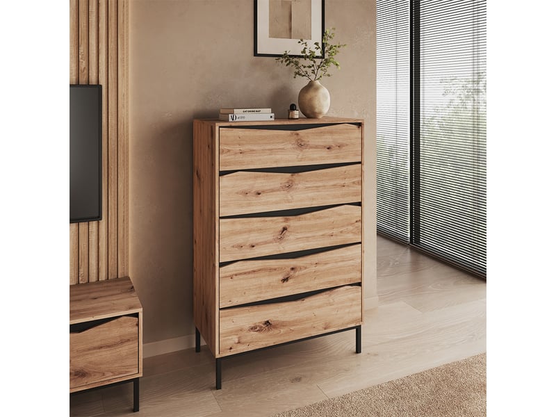  Vicco commode avec tiroirs, chênenoir, 79.2x120cm avec 5 tiroirs  - Conforama C