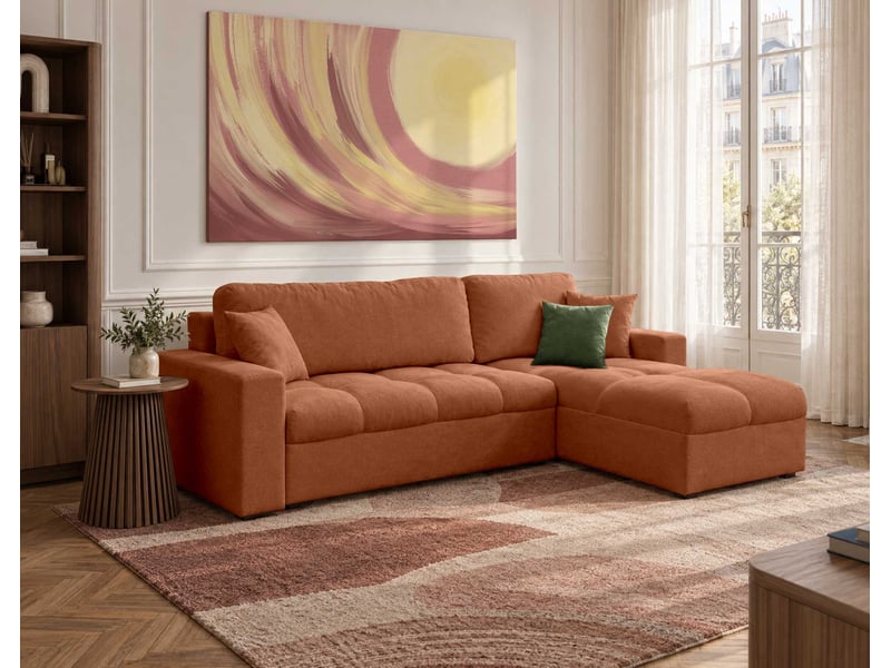  Cyro - canapé d'angle réversible 4 places convertible avec coffre en tissu - best mobilier - rouille CYRO - Conforama B