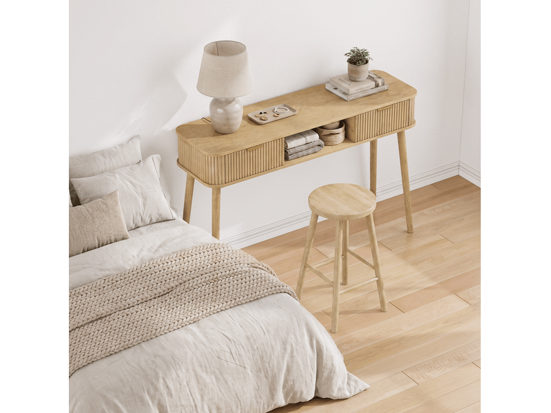 Table console avec 2 tiroirs et rangement ouvert 120 x 35 cm evryae - Conforama D