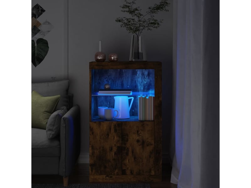 Armoire latérale avec lumières led chêne fumé bois d'ingénierie shl2382 - Conforama B