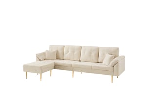 Canapé 4 places 250x70x87 cm modulable en velours côtelé beige clair
