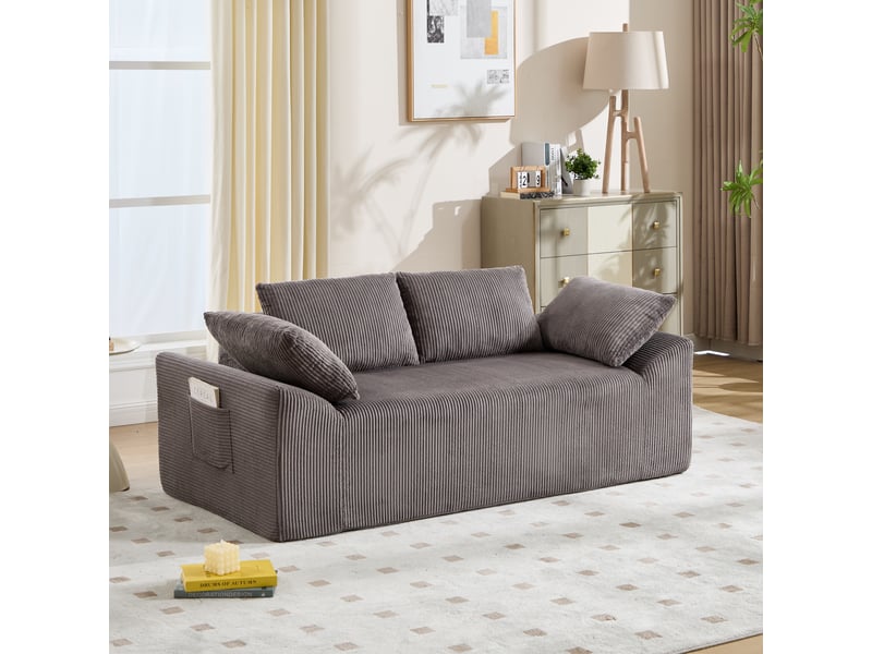  Canapé 2 places modenvie en tissu marron et gris avec assise profonde, accoudoirs arrondis et poches latérales 170 x 86 x 60 cm  - Conforama B