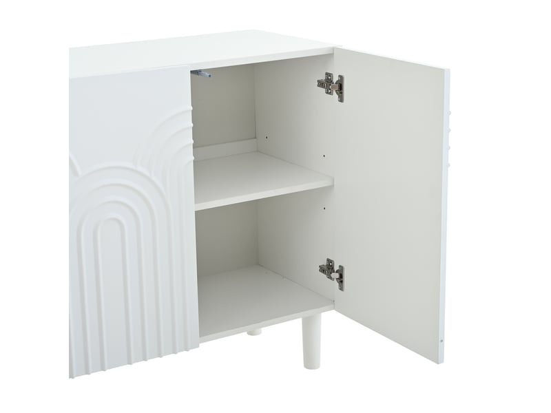  Buffet bas 120 x 38,5 x 79 cm, buffet de rangement, buffet de cuisine, 3 portes battantes, motifs imprimés, mdf, blanc  - Conforama D