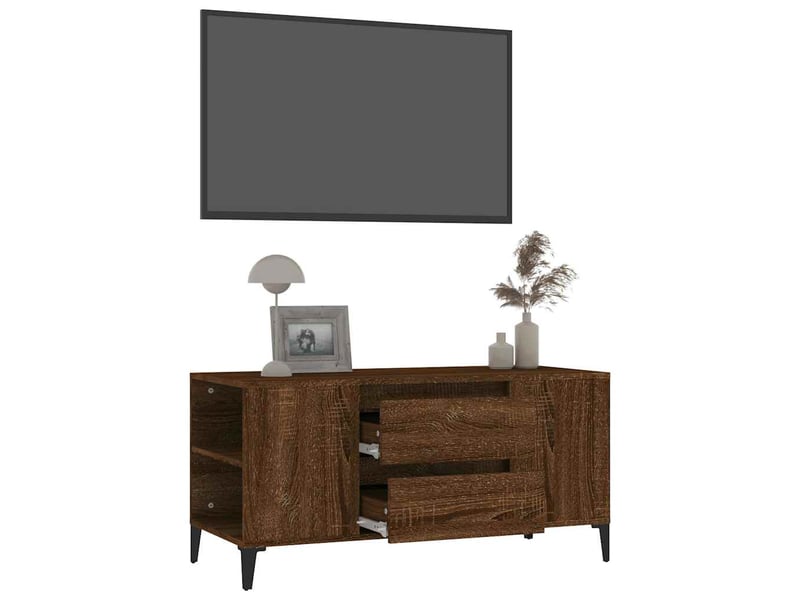  Meuble tv - banc tv - meuble de rangement chêne marron 102x44,5x50 cm bois d'ingénierie  - Conforama E