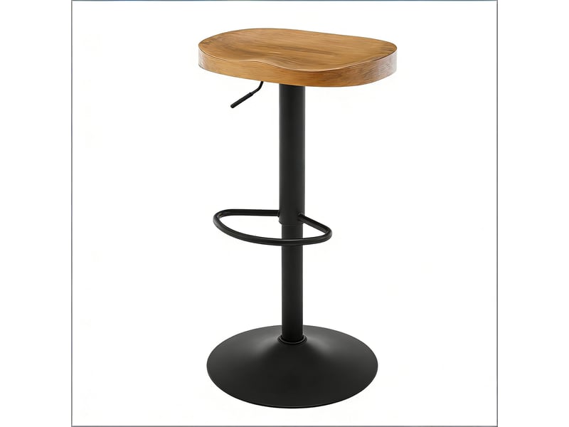  Tabouret de bar pivotant réglable en hauteur avec assise ergonomique et repose-pieds, en bois massif et métal, bois  - Conforama A