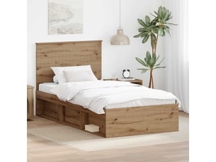 Lit adulte, lit simple, cadre de lit chêne artisan 100x200cm bois de pin massif cf5585