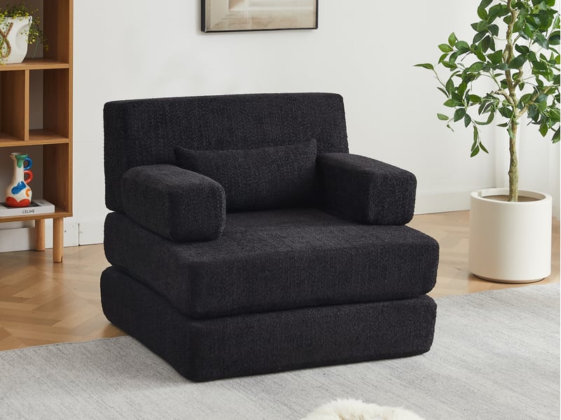  Canapé droit 2-en-1, sofa modulable en chenille, assise individuelle ajustable pour salon, chambre, bureau, 80 x 90 x 90 cm, noir  - Conforama B