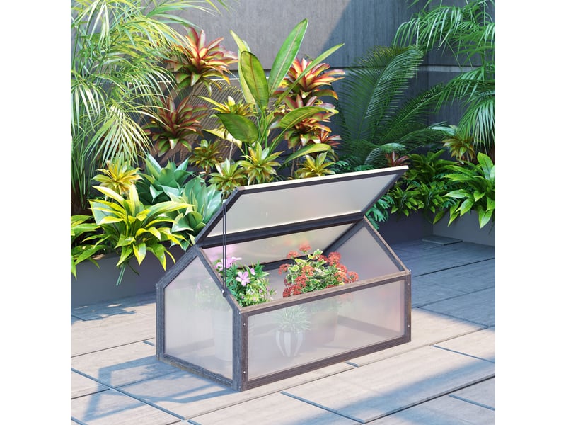 Mini serre de jardin - dimensions - gris - cadre en bois robuste - plaques en plastique translucides 90x52x49.5cm - Conforama B