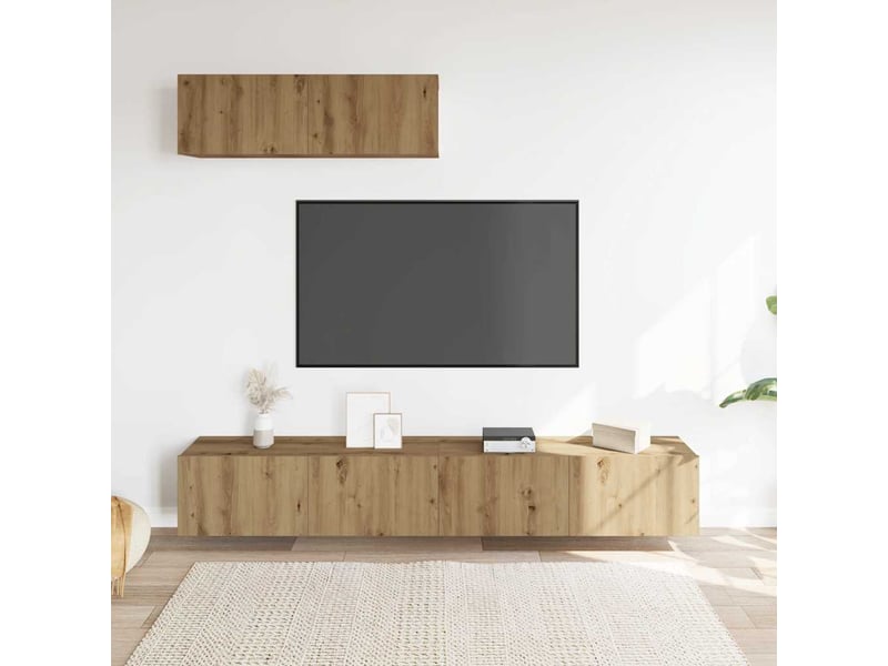  Lot de 3 meuble tv mural, meuble tv suspendu chêne artisanal 100x30x30 cm  - Conforama C