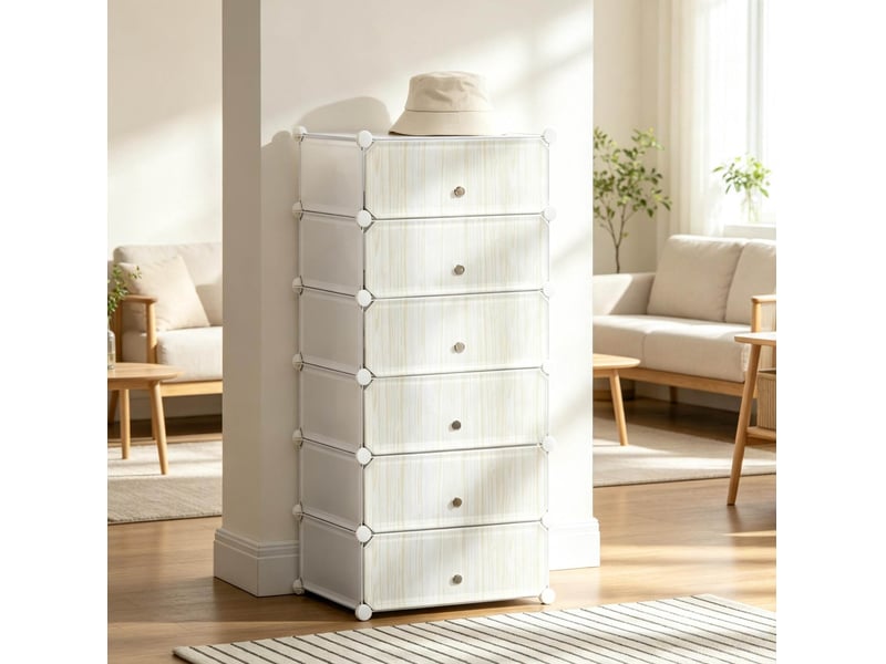  Armoire à chaussures modulable 49 x 36,5 x 108 cm blanche en polypropylène, 6 compartiments à portes  - Conforama D