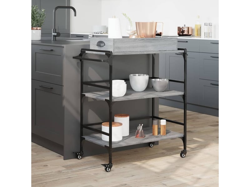 Desserte de cuisine, chariot de rangement sonoma gris 81,5x41x92,5cm bois d'ingénierie  - Conforama C