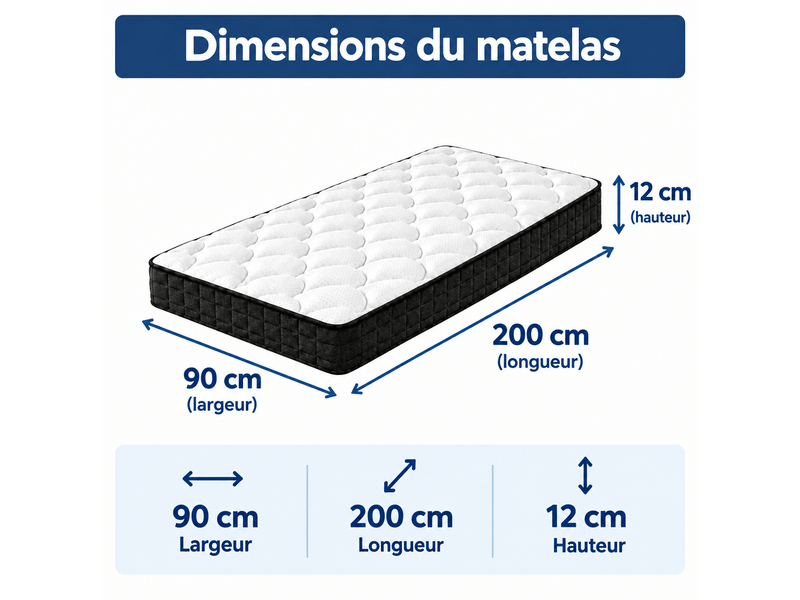  Matelas 90x200 | epaisseur 12cm | haute densité | matelas 1 personne  - Conforama E