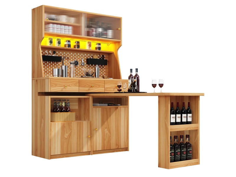 Haut de rangement modenvie avec bureau et bar led 137 x 74 x 177,7 cm mdf verre naturel  - Conforama A
