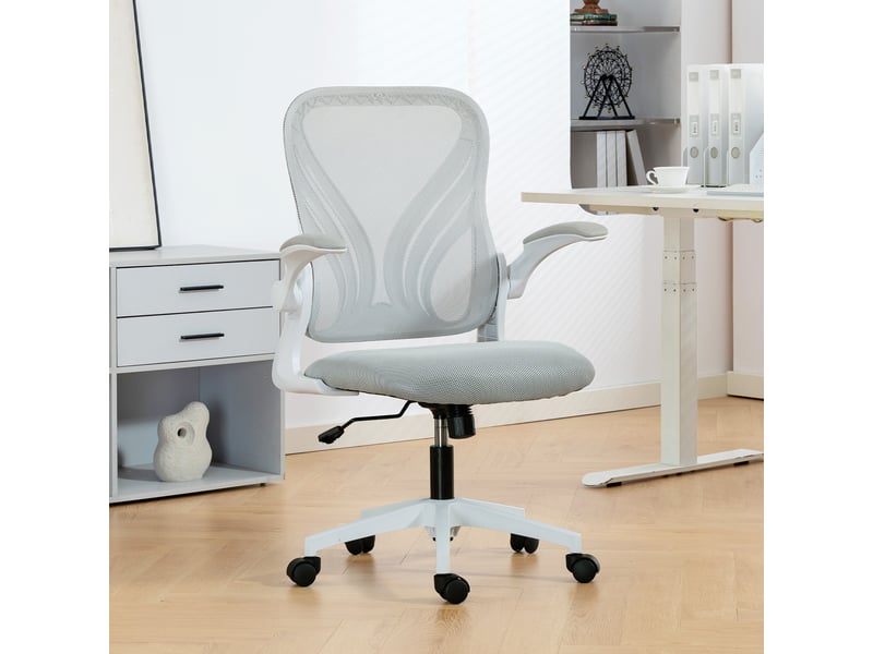  Fauteuil de bureau ergonomique en maille avec dossier rabattable et accoudoirs relevables 73x62x101-111 cm gris  - Conforama B