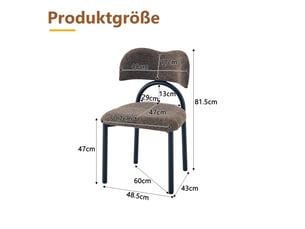 Lot de 2 chaises de salle à manger - 48,5 x 43 x 81,5 cm - marron - chaises modernes avec assise rembourrée et pieds en métal noir