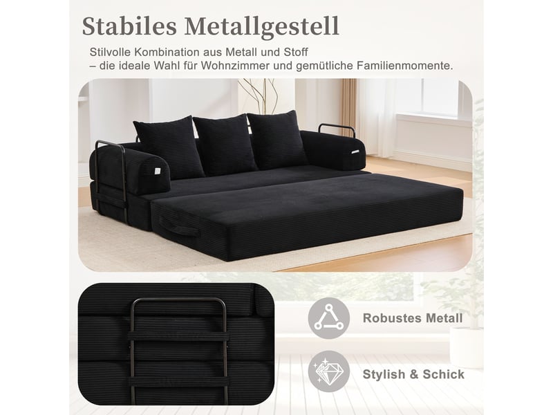  Canapé convertible, canapé-lit, en tissu, noir, poches latérales  - Conforama W