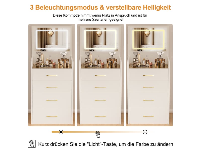 Coiffeuse 3 en 1 compacte miroir ouvert plateau verre transparent 3 tiroirs pour chambre  - Conforama R