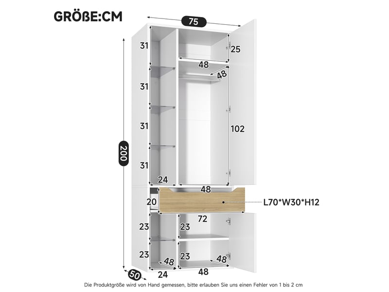  Armoire modenvie avec vitrine en verre led 75 x 50 x 200 cm mdf blanc  - Conforama C