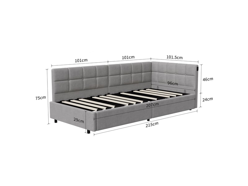 Lit coffre enfant 90x200 cm - éclairage led rgb et charge usb et type c - rangement hydraulique - canapé lit une place 1 personne - Conforama E