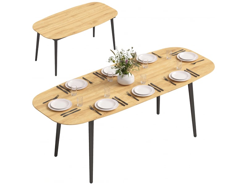  Table de salle à manger extensible pour 6 à 8 personnes, table de cuisine avec étagère, imitation chêne  - Conforama A